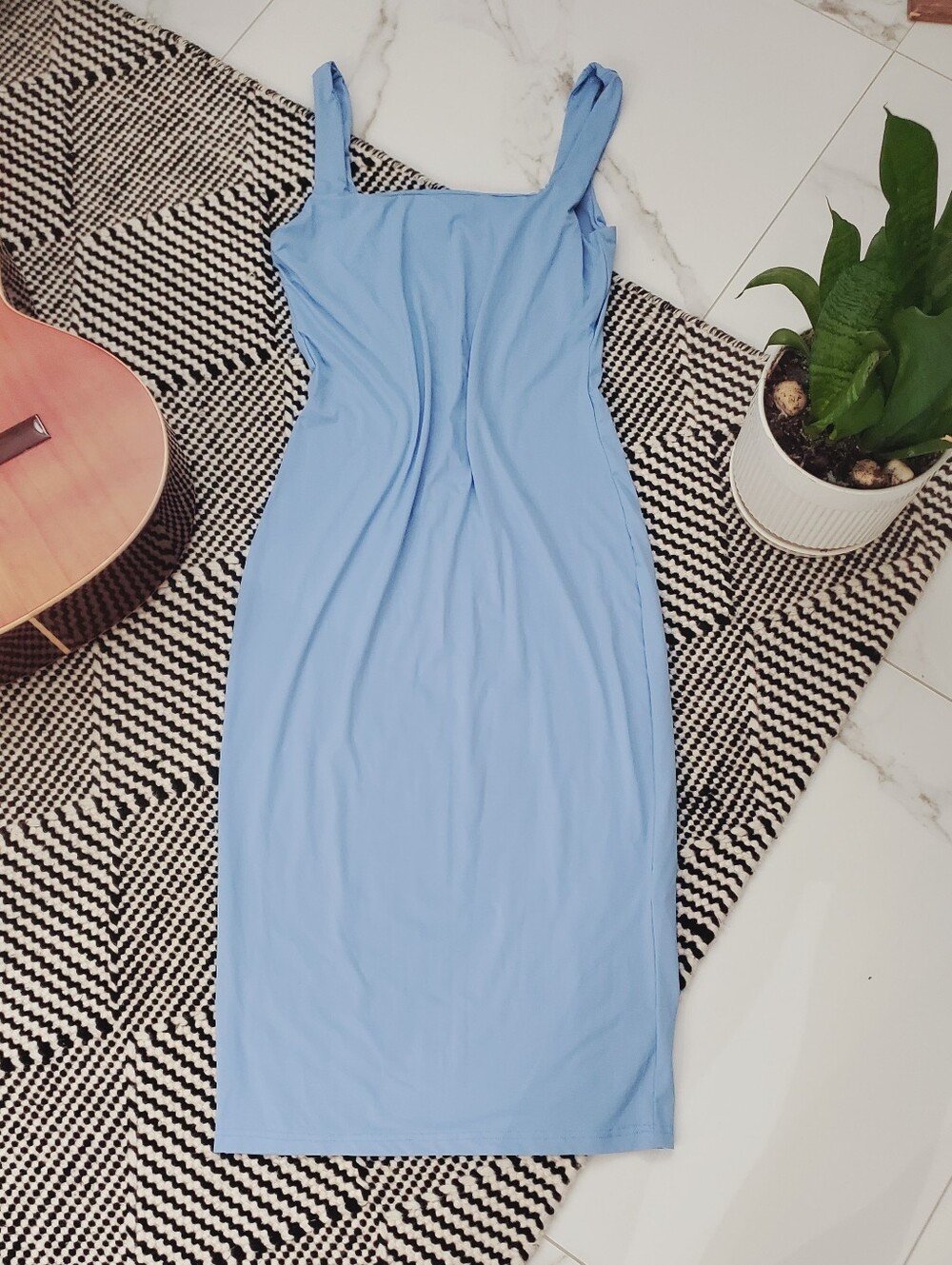 New Light Blue Flattering Slip 3/4 Tank Dress